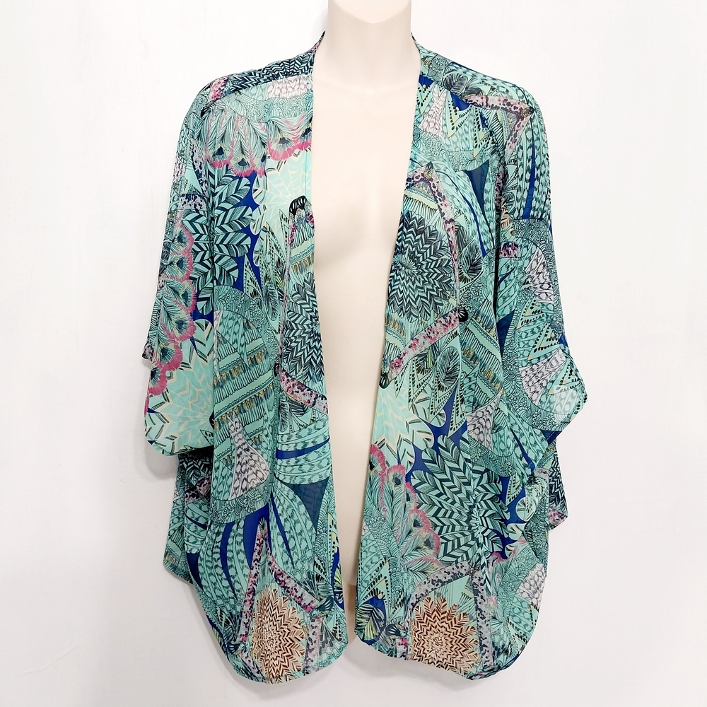 🔵BOGO FREE🔵 Pink Owl Kimono Coverup Tropical Print Sz M